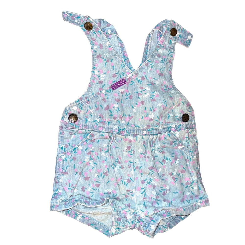 Vintage OshKosh Bgosh Floral Denim Vestbak Shortalls Overalls 12M